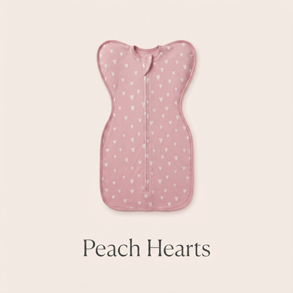 Peach Hearts DreamWrap swaddle with name label