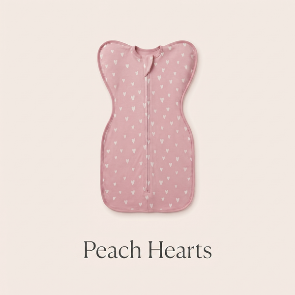 Peach Hearts DreamWrap swaddle with name label