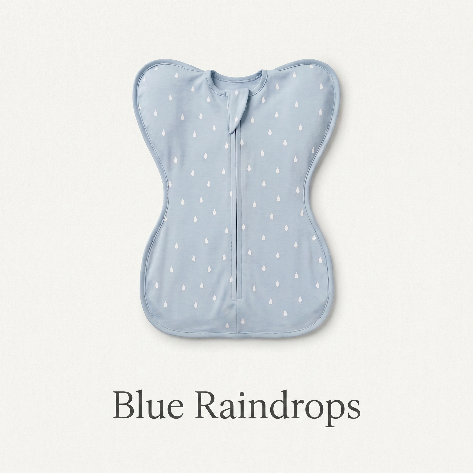Blue Raindrops DreamWrap swaddle with name label
