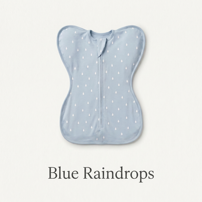 Blue Raindrops DreamWrap swaddle with name label
