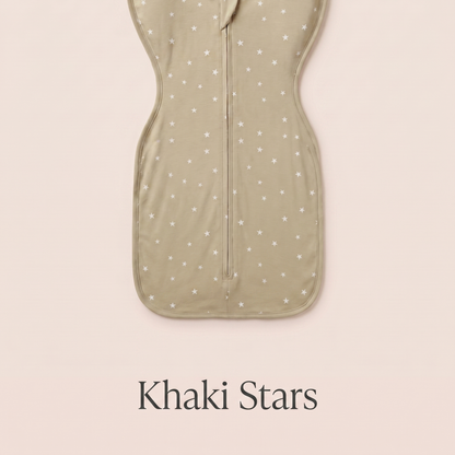 Khaki Stars DreamWrap swaddle with name label
