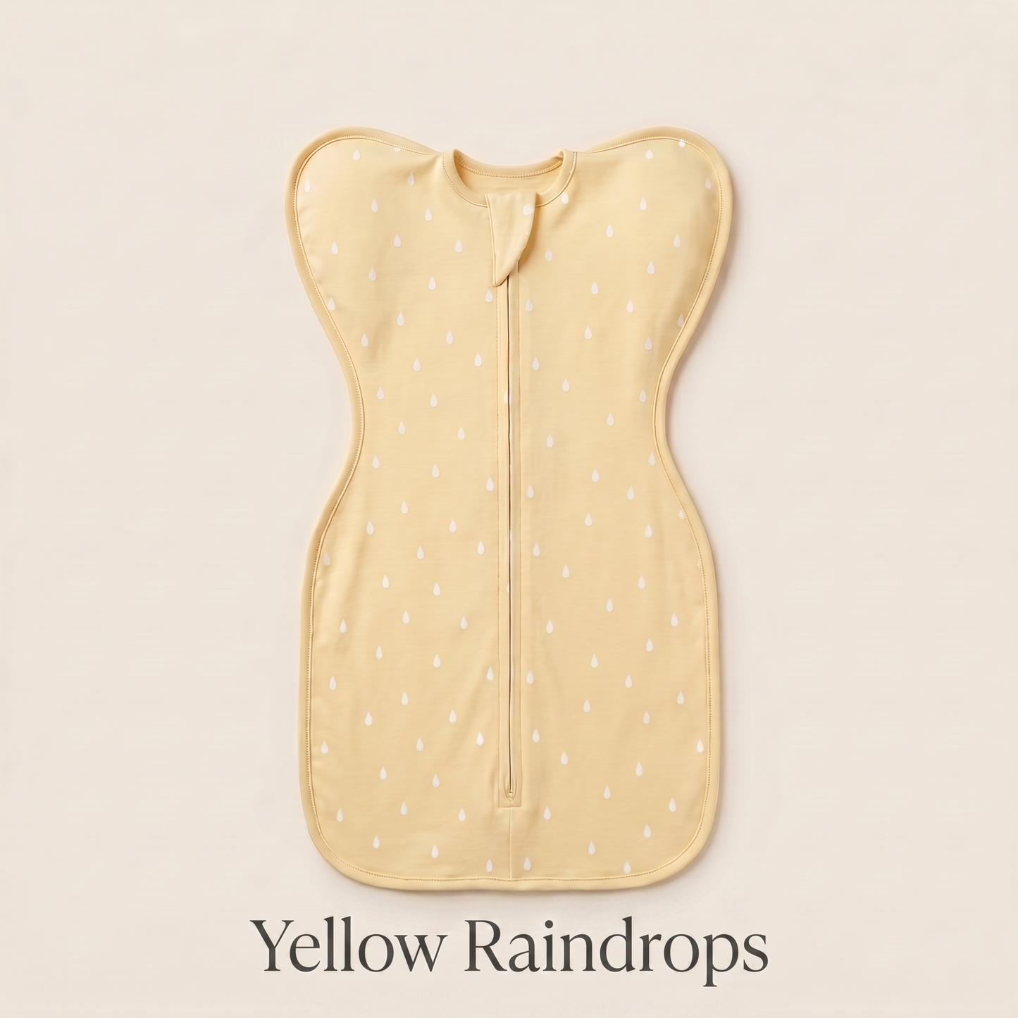 Yellow Raindrops DreamWrap swaddle with name label