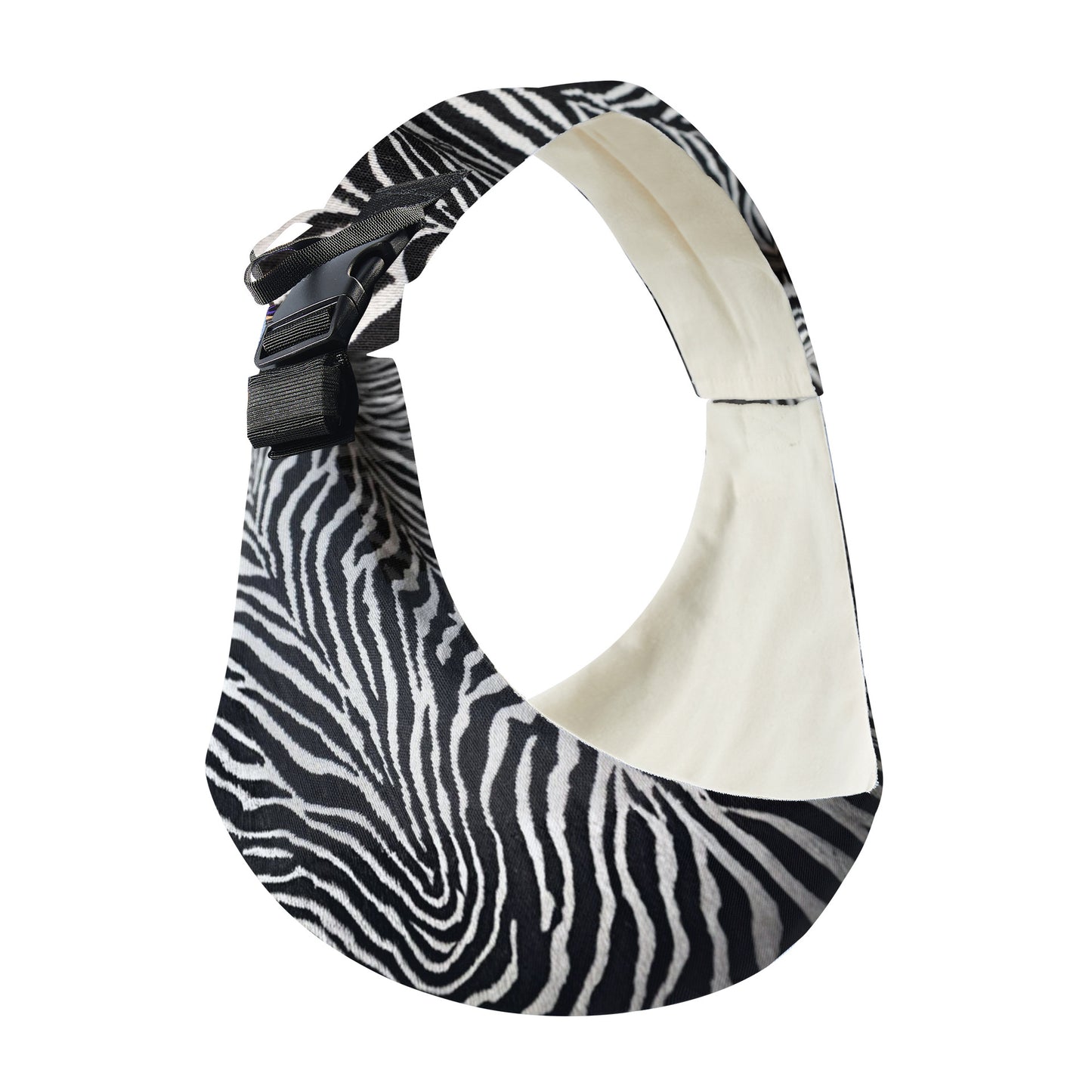 Back-Saver Baby Sling in zebra pattern, a pain-free baby sling for comfortable carrying.