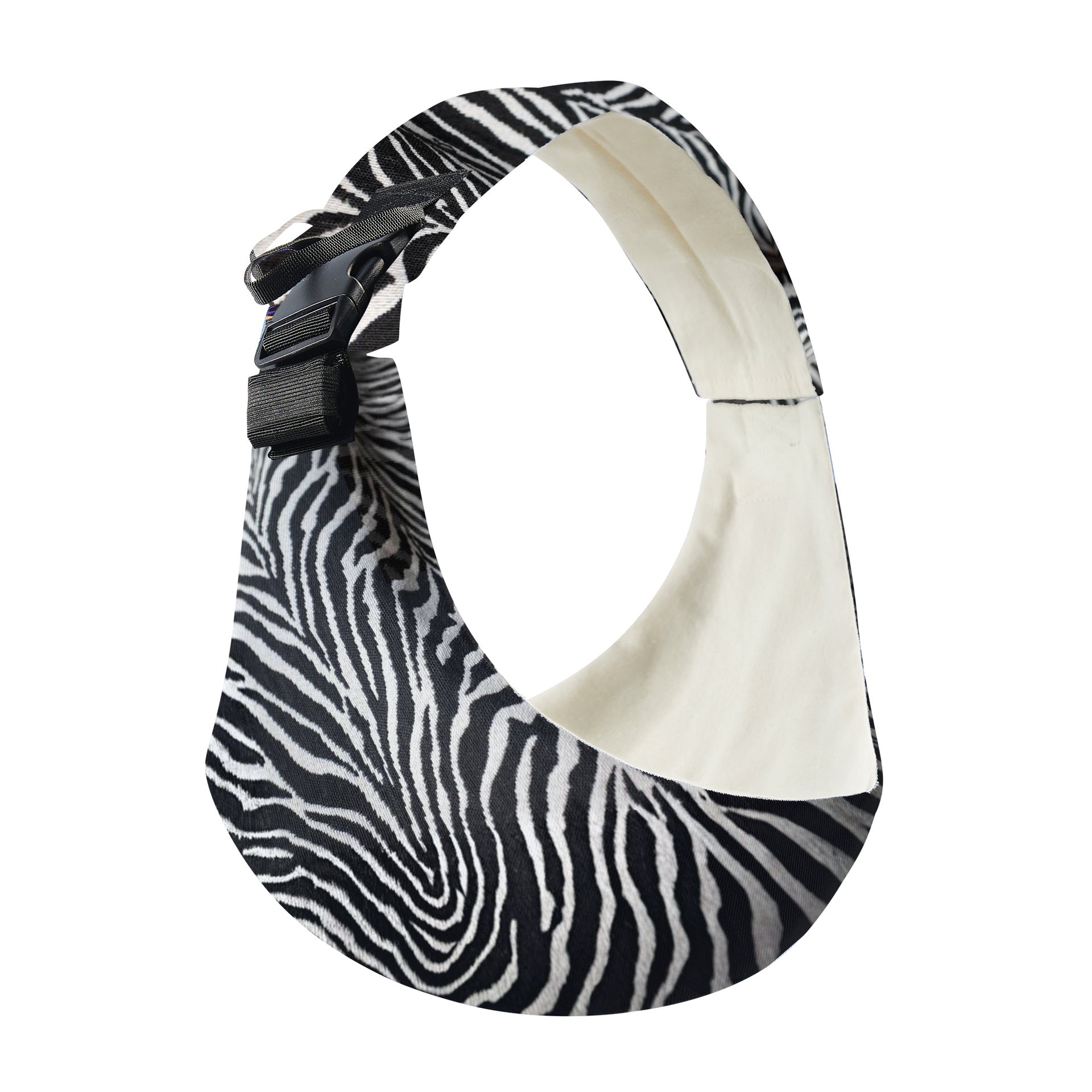 Back-Saver Baby Sling in zebra pattern, a pain-free baby sling for comfortable carrying.