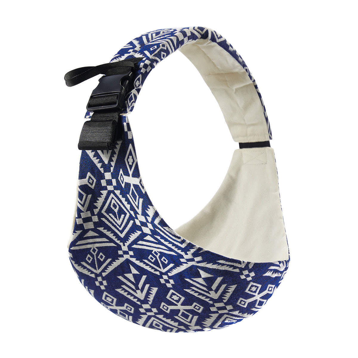 Back-Saver Baby Sling in a blue and white pattern, providing a pain-free baby sling for parents.